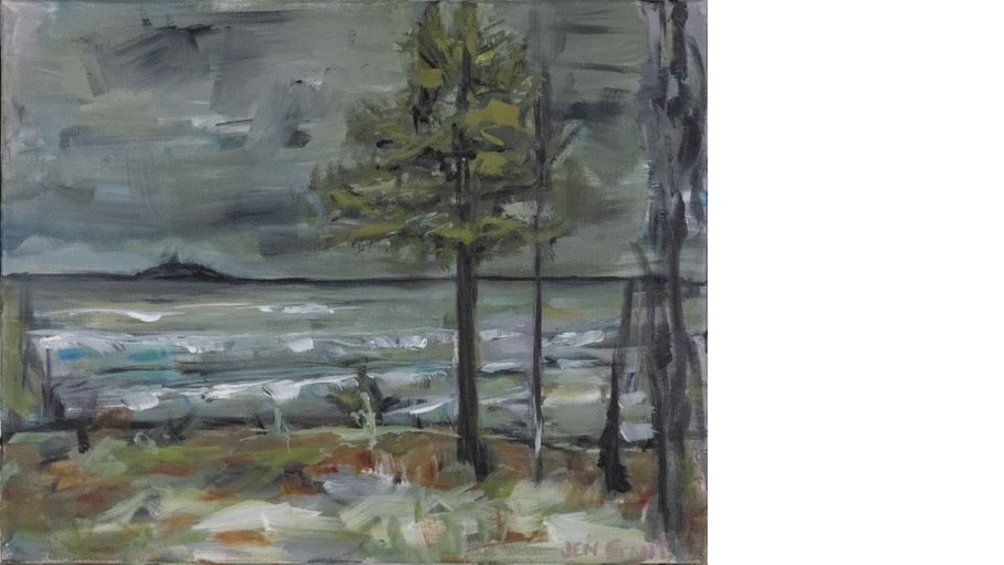 Muted beach scene vibrates with the intensity of expressive, energetic brushstrokes.