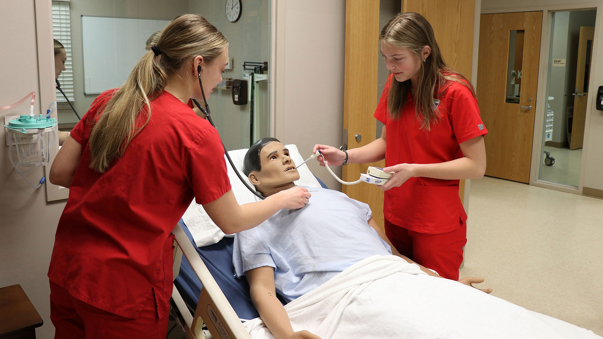 Nursing students in simulation lab on the Bay College Escanaba campus.